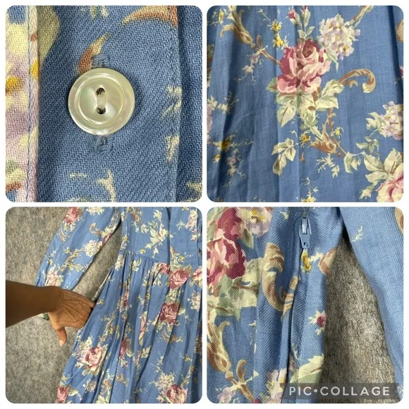 Laura Ashley Cottagecore Romantic Feminine Prairie Floral Cotton Wool Dress Sz 8 - Picture 8 of 16